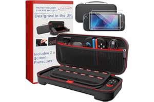 Digicharge Carrying Case for Nintendo Switch 2 & Accessories – 2 x Screen Protectors - Hard Carry Cover Portable Protective Travel Shell Pouch for Nintendo Switch 2 (2025) 24 Game Storage - Black