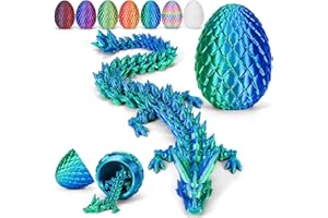 Merrwon 3D Printed Dragon Egg with Dragon (28.5cm) Inside, 3D Printed Articulated Crystal Animals Fidget Toys & Decor, Unique for Kids, Teens, Adults, Collectors (Laser Dark-Green)