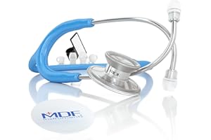 MDF INSTRUMENTS MDF Acoustica Lightweight Stethoscope for Doctors, Nurses, Students, Home Health Use, Adult, Dual Head, Bright Blue Tube, Silver Chestpiece-Headset, MDF747XP14