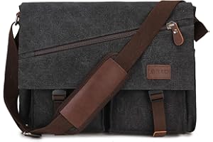 RAVUO Bolso Bandolera Hombre Grande Bolsa de Mensajero para 14 15.6 17 Pulgadas Ordenador Portátil Bolsa de Hombro Lona Messenger Bag,Nergo