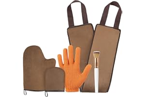 Luxspire Self Tanning Mitt Applicator Kit, 5 in 1 Soft Tanner Mitt Set with Exfoliating Glove, Back Lotion Applicator, Face Makeup Brush, Mini Finger Face Self Tanner Mitt for Lotions, Mousses, Creams