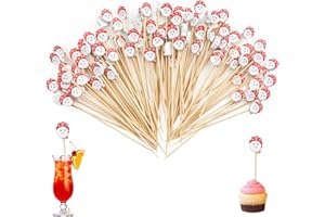 Bekeify 200 Pezzo Bastoncini da Cocktail con Pupazzo di Neve di Natale,12cm Stuzzicadenti in Legno per Frutta, Spiedini da Cocktail, per Antipasti Frutta Dessert Forniture per Natale Feste
