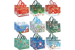 AMICABLY 18pcs Large Christmas Bags for Gift, Xmas Gift Tote Bags with Handles, Reusable Multipack Non-woven Christmas Treat Shopping Bags, Xmas Party Favor Bags Decorations, 32.5×25×17cm