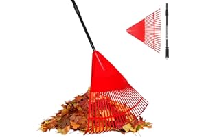 ORIENTOOLS Garten Laubrechen, Garten Rechen für Rasen Laub mit verstellbarem Griff 107 bis 156 cm Rechen, 22 Starke Zinken Kunststoff Kopf Strauch Rechen, Landschaftsbesen für Rasen und Blätter
