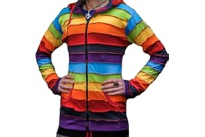 SHOPOHOLIC FASHION Long Elf Hooded Rainbow Striped Colourful Jacket, Boho Hippie Hoodie