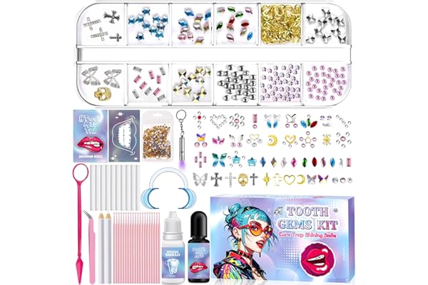 NLMWTI 43pièces Kit Strass Dentaire, 435 Cristaux pour la Décoration des Dents Avec Colle, Kit Strass Dentaire Générique pour les Dents Bling