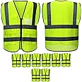 10 Pack Safety Vests,High Visibility With Pockets and Zipper Reflective Mesh Construction Vest for Men Women, Breathable Neon Working Vest for Traffic Work Outdoor Running Cycling Walking at Night