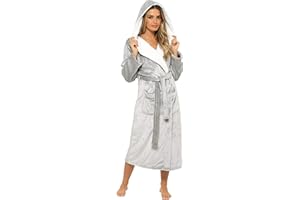 KATE MORGAN Ladies Dressing Gown Fluffy Super Soft Hooded Bathrobe for Women Plush Fleece Perfect Loungewear Long Robe | Gifts for Women