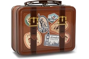 MediMuc Reisekoffer Traveller - Mini Keksdose mit beweglichem Henkel und Stickern - lebensmittelecht - Vol. ca. 0,8L - (L x B x H): 14,0 x 10,5 x 5,3cm