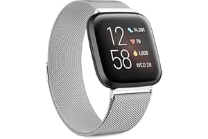 Wanme Métal Bracelet Compatible pour Fitbit Versa/Versa 2/Versa Lite pour Femme Homme, Acier Inoxydable Réglable, Bracelets de Remplacement avec Fitbit Versa 2/Versa/Versa Lite