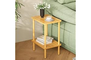 APICIZON 2 Tier Side Table, Narrow End Table with Storage Shelf, Bedside Table Nightstand for Small Spaces, Bedroom, Living Room, Entryway, Farmhouse, No-Tool Assembly, Natural