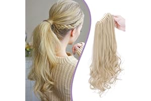 Silk-co Dopinki do przedłużania włosów z klipsami, koński ogon, gładkie, falowane, warkocz, przedłużenie włosów z klamrą, 45 cm-150 g, blond i blady blond