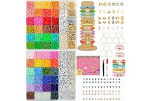 MUYANS Perlen für Armbänder, 14000 Stück 48 Farben Perlen zum Auffädeln, 2 Boxen Perlen Set Selber Machen, 6mm Polymer Clay Perlen, Perlenset mit Buchstaben, Zahl