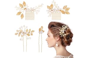 4 Pièces Accessoires Cheveux Mariage,Peigne et Pinces à Cheveux Perle de Mariée de U Bijoux en Pétale Cristal Pour Femmes Et Filles（Doré）