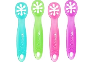 ChooMee FlexiDip Baby Starter Spoon | Platinum Silicone | First Stage Teething Friendly Learning Utensil | 2 CT | Four Colors