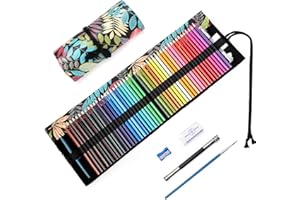 TOYESS Set de 48 lápices de colores profesionales con estuche portátil enrollable – Lápices de núcleo blando sin madera para dibujar, esbozar y colorear para adultos, Selva tropical