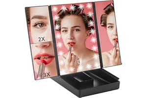 GERUIKE Schminkspiegel mit 22 LED-Licht, Kosmetikspiegel Vergrößung Modi 2X 3X, Tischspiegel 180° Drehbarer, Touchscreen-Lichtsteuerung, Batterie- und USB-betriebener, für Schminken Rasieren, Schwarz