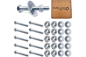 EVELYNE M8 Nut, Bolt & Repair Washer Set. 10 pack – M8x50 Bolts, M8 Nuts & M8x30 Repair Washers
