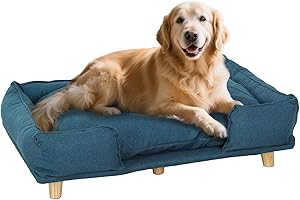 PawHut Divano per Cani Grandi Fino 30 kg, Cuccia Lettino Rialzato per Animali da Interno con Cuscino Rimovibile, 96x66x24 cm, Blu
