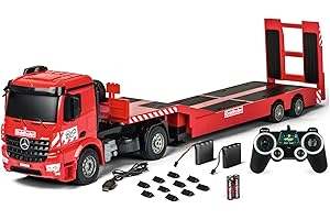 Carson 1:20 Mercedes-Benz Arocs Goldhofer 2.4G 100% RTR, Ferngesteuertes Fahrzeug, Baufahrzeug mit Funktionen Licht und Sound, inkl. Batterien und Fernsteuerung, rot