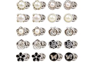 LUENHEGO No Sew Women's Shirt Buttons 20PCS Modest Pins for Dresses, Anti Exposure Fixed Brooches for Low Cut Tops Cardigans, Safety Brooch Pins Cover Up Buttons for Clothes Hats Bags, Mix Pattern
