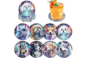 ‎LXMSJA Lxmsja 8 STK Diamond Painting Untersetzer Hund mit Halter, Diamond Painting Hund, Diamant Painting Bilder Erwachsene, Diamant Tassenuntersetzer mit Kork, Basteln Kreativ Set Für Erwachsene Frauen