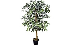 GreenBrokers Premium Artificial Variegated Ficus Tree, Faux Silk, Green, 140cm/4ft