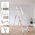 Prime Safe Pro 4 Step (3+1) Foldable Aluminium Ladder for Home and Office Use with Hand-Rails | Anti-Skid PVC Shoes | Garment Guards | Heavyduty Antiskid Platform