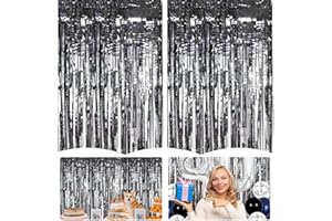 LPAMABA 2 Stück Lametta Vorhänge Schwarz Geburtstagsdeko 1 * 2.5m Folien Fransen Lametta Vorhänge Vorhang Deko Metallisch Vorhänge Selbstklebende Metallfolie für Hochzeit Verlobung Geburtstag Party