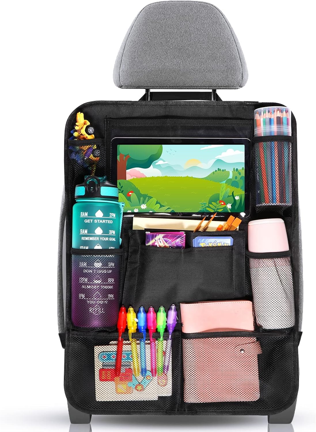 Diboniur Organizador Asiento Coche, Protectores de Asiento para Coche con 10 Bolsillos, Organizador Asiento Trasero Niños para Tablet iPad de 9.7'' y 10.5'' para Juguetes Libros