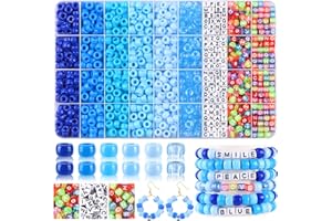 XOYTN 1280Pcs Blue Pony Beads Kit，6x9mm Plastic Pony Bead with Letter Beads for Weave Hair Braids DIY Crafts Bracelet Necklaces Jewelry Making
