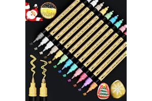 ‎IVSUN IVSUN Metallic Marker Stifte, 12 Dual Tip Metallic Acrylstifte Wasserfest, Stifte Set für Fotoalbum, Gästebuch Hochzeit, Scrapbook Zubehör, Schwarzes Papier Holz Glas Steine Bemalen, Ostern Basteln