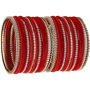 ZENEME Gold-Plated Matte Finish Velvet White American Diamonds Studded Bangles Set Of 36 For Girls and Women