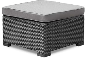Keter 999003 "Allibert" California Footstool/Coffee Table with Cool Grey Cushion - Black/Graphite