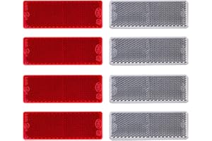 BEIJISTAR Trailer Reflectors Kit, 4 x Red 4 x White Rectangular Self Adhesive Reflectors, Reflectors for Gate Post Fence Trailer Truck RV Caravan