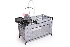 Bayer Design 62607AA Cama de muñecas, Almohada, Manta, Trona integrada, móvil, Negro, Rosa