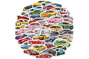 FANCICO Voiture de sport Pack d'autocollants 50 pièces | Autocollants pour adultes, voiture, ordinateur portable, bouteilles d'eau, autocollants pour adolescents, autocollants en vinyle mignons