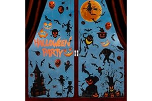 EULERYOO 9 Fogli Adesivi per Finestre di Halloween, Riutilizzabili Decori Halloween Finestre Sticker, Finestre fai da te, Fantasma, Strega, Castelli e zucche per Decorazioni per Feste di Halloween