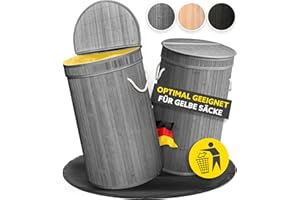 Handfill Gelber Sack Ständer aus stabilem Bambusholz - passend für gelbe Säcke aus Deutschland - geruchsdichte Mülltonne ideal als gelber Sack Mülleimer - Müllsackständer - Mülleimer gelber Sack