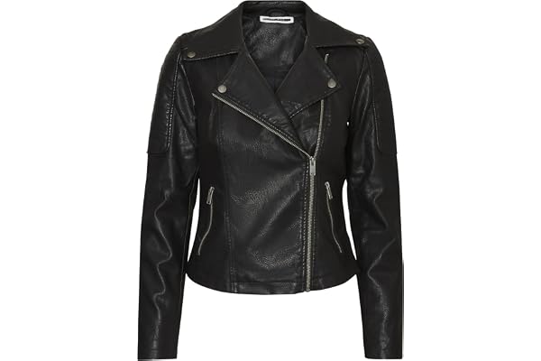NOISY MAY Kvinnors Faux Leather Jacka Biker Jacket Övergångsjacka Långärmad Shacket PU Coated NMREBEL