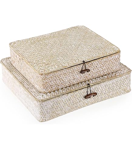 DECRAFTS Zeegras tankmand voor toiletpapier, 3 secties, geweven opbergmand met groot compartiment (whitewash 42 cm x 14 cm x 9 cm