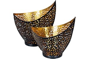 LEVANDEO Zestaw 2 szt. świeczników na podgrzewacze metal złoty czarny 11 cm 14,5 cm design świecznik