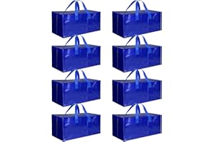 HealSmart 8 Pack Extra Large Moving Bags with Zippers & Carrying Handles, Heavy-Duty Storage Tote Moving Boxes for Dorm Room Essentials Storage Bags, Blue