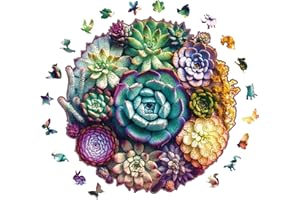 SOMHORN Holzpuzzle Erwachsene, 200-teiliges Sukkulenten Holzpuzzle mit unregelmäßiger Form, Holzpuzzle-Geschenke für Freunde und Familie, 10.24x10.56 in