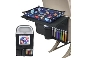 Babenest Kids Travel Tray Table Cover with Tablet Holder, Plane essentials for Toddler, Airplane Travel Tray with Pockets, Travel Essential Must-Haves for Train and Flying Supplies (Starry Sky Blue)