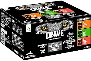 CRAVE Adult Hundefutter nass ohne Getreide - 6x400g Dosen - Premium Nassfutter für Hunde in 3 verschiedenen Sorten - mit 100 Prozent natürlichem Protein