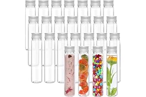 Kurtzy Tubos de Ensayo Plastico Transparente, Tapa con Rosca y Cepillo (Juego de 25) 75 ml - Probetas Plastico Reutilizable para Golosinas, Fiesta de Ciencias, Líquidos, Sal de Baño, Cuentas