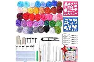 Feutrage de Laine,Feutrage Laine,Kit de Feutrage de Laine 40 Couleurs pour Débutant de Laine Cardée à Feutrer Avec Outil de Feutrage à l'Aiguille pour Artisanat ou DIY