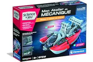 Clementoni | Coffret Bateau à Moteur de Course à Construire 8 Ans + | Mon Atelier Mécanique | Mécanismes à Actions | STEM | 80 Pièces | Manuel 3D | Réplique | Fabriqué en Italie | Cadeau Jouet Enfant