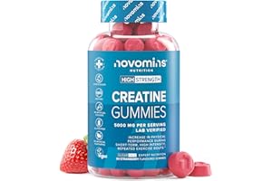 Creatina Gominolas – 5000 mg de Creatina Monohidratada por Porción – Alternativa a las Creatine Monohydrate Capsulas y Polvo – Para el Rendimiento Fisico y el Pre Workout – 90 Gominolas – Novomins